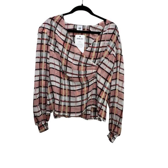 NWT CAbi #6295 Women's Black & Mauve Plaid Pattern Whist Blouse Top Size Medium - Picture 3 of 10